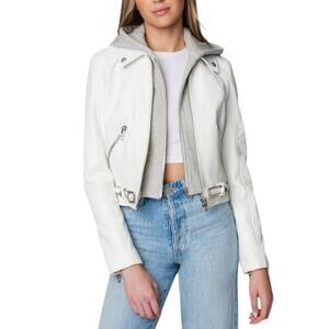 New Women’s BLANKNYC Textured Vegan Leather Moto Jacket with Hood Size XS